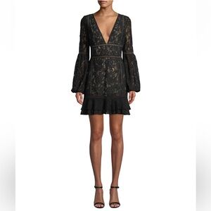 Misha Collection Harper Long Sleeve Mini Dress Black and Beige